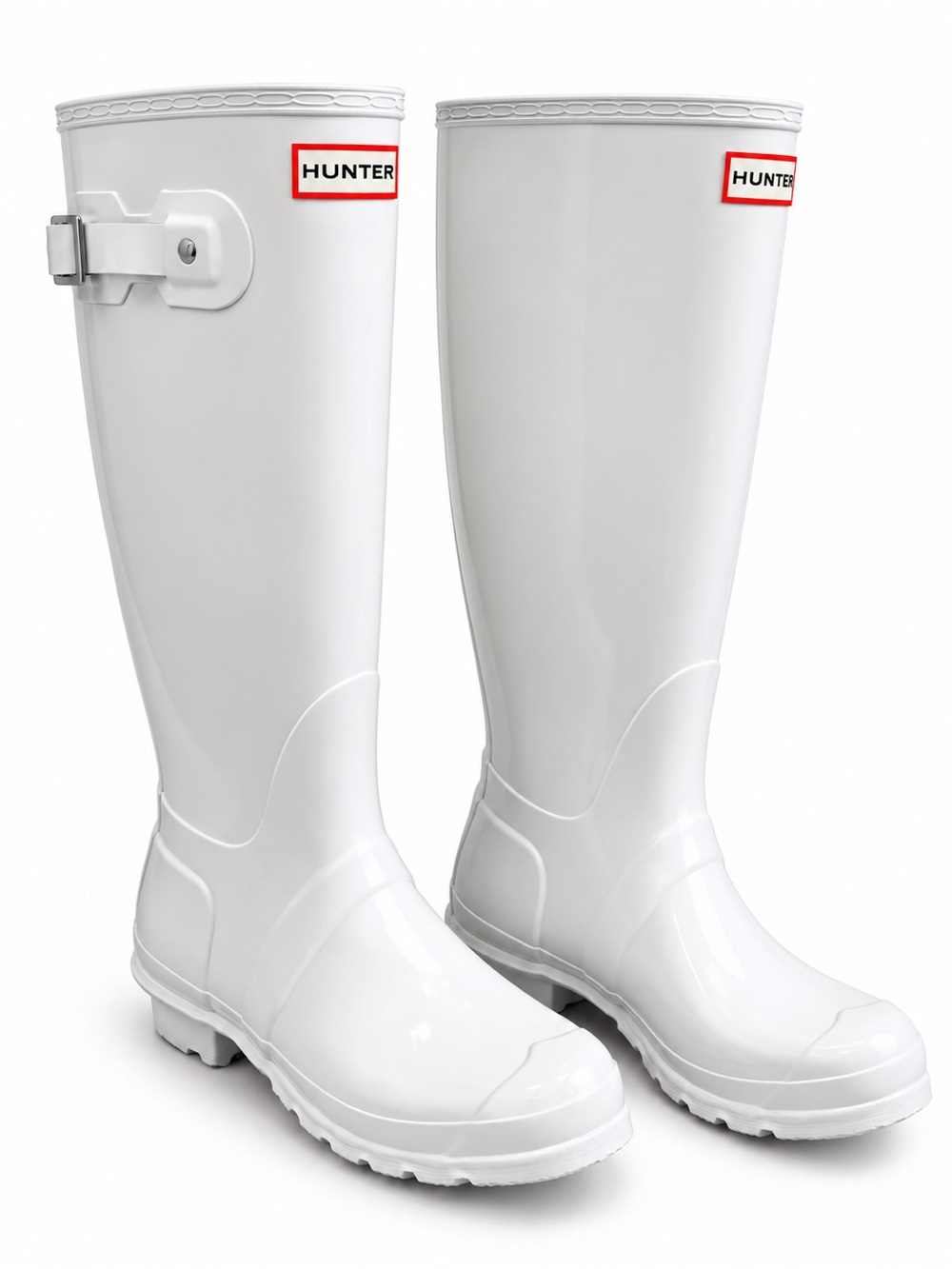 Hunter Original Tall Gloss Rain Boots Womens 8 White Waterproof Wellies UK 6